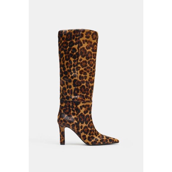 ZARA ANIMAL PRINT LEATHER BOOTS WITH FUR - Picture 3 of 8